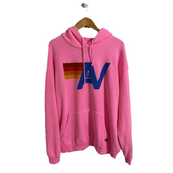 Aviator Nation Logo Pullover Relaxed Hoodie Neon Pink Size Medium Surf Beach V27 - Picture 2 of 7